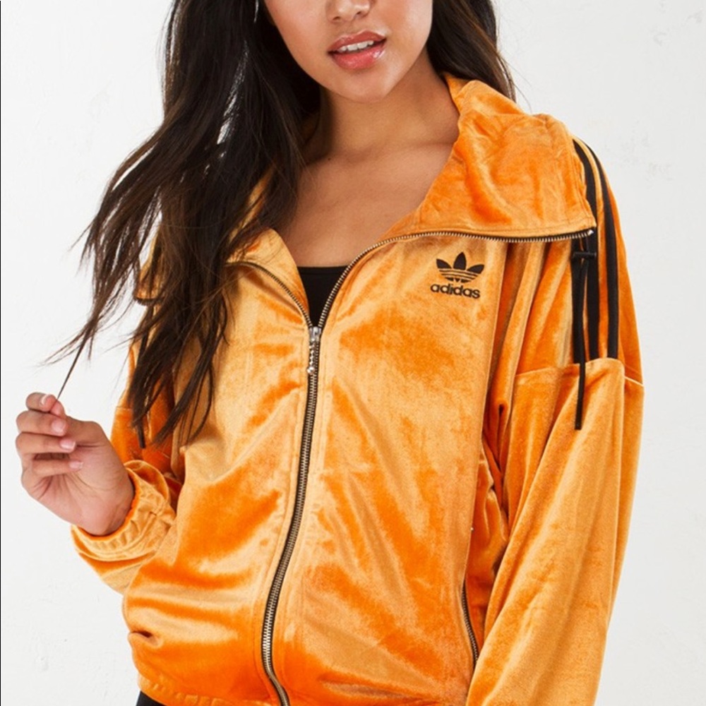 Sold out orange velvet adidas jacket